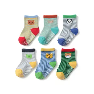 Custom logo anti slip walking cotton girl boy infant toddler socks cute newborn grip children kids socks knit custom baby socks