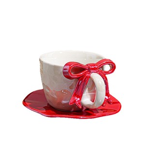 Conjunto de Xícara de Café e Prato em Cor Pérola com Design de Laço, Caneca de Cerâmica de Alto Valor para Meninas - Product Image 5