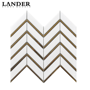 Mosaïque en marbre <span class=keywords><strong>blanc</strong></span> Thassos et métal doré <span class=keywords><strong>Chevron</strong></span> en chevrons - Product Image 2