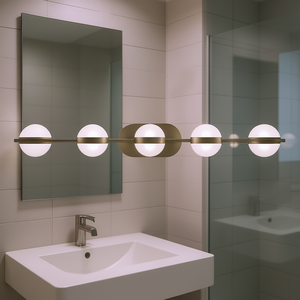 Luminaire de salle de bain LED minimaliste moderne, 5 ampoules, verre givré, applique murale pour miroir, blanc chaud 3500K, IP44 - Product Image 2