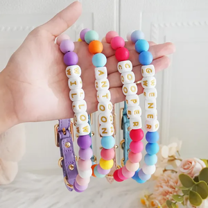 Collar para Perro con Cuentas, Collar de Cuero para Mascotas con Hebilla Ajustable, Collar Personalizado con Nombre de Perro en Color, Venta al por Mayor - Product Image 1