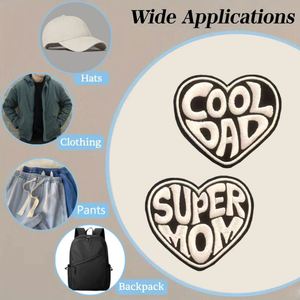 Patchs thermocollants écologiques en broderie 3D en forme de cœur Super Maman Cool Papa pour la décoration de vêtements, chaussures, chapeaux, sacs et pantalons - Product Image 4