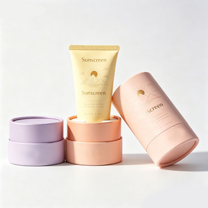 <b>Sunscreen</b> Tube Packaging With Gold Foil Printing Recyclable Paper Cylinder Container For Personal Care Products - Product Image 4