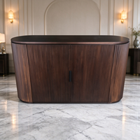 Buffet ovale cannelé en chêne rouge massif et contreplaqué avec placage chêne rouge, meuble de rangement pour salon, mobilier de maison