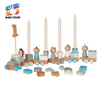 Train à Jouets en Bois pour Anniversaire avec Figurines d'Animaux, Blocs Empilables, Chiffres, Ensemble de Jeu Éducatif Montessori pour Enfants W04A649C