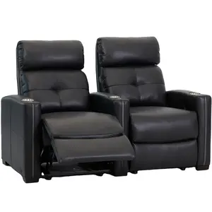 Geeksofa-sofá reclinable eléctrico de lujo, de cuero de imitación, para cine en casa, con luces LED de masaje, color negro