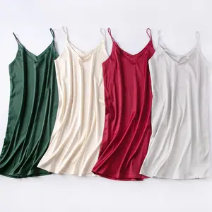 Women's Silk Nightgown Satin Sleepwear Spaghetti Strap Nightwear Chemise V Neck Slip Dress