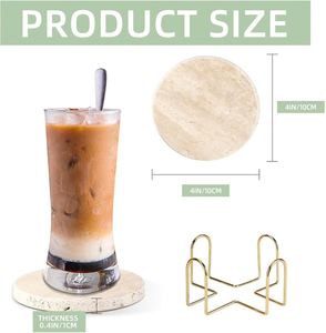 Travertine <b>Marble</b> Drinks Natural Set Bar Drink Coffee Cup Coasters for Kitchen Tabletop Office - Product Image 2