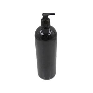 Bouteille en plastique PET noire brillante de forme ronde de Boston, 1 litre, 1l, <span class=keywords><strong>1000</strong></span> ml, avec pompe - Product Image 3