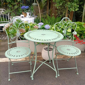 Chaise et table pliantes en <span class=keywords><strong>fer</strong></span> <span class=keywords><strong>forgé</strong></span> <span class=keywords><strong>de</strong></span> style rétro américain, mobilier <span class=keywords><strong>de</strong></span> salle à manger d'extérieur décontracté et traditionnel pour cour, à motif ajouré <span class=keywords><strong>ancien</strong></span> - Product Image 4