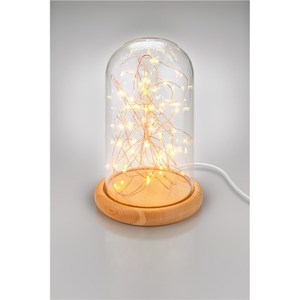 Glass Bell With Micro Led Light Chain Wooden <b>Base</b> Usb Powered <b>Table</b> <b>Lamp</b> - Product Image 6