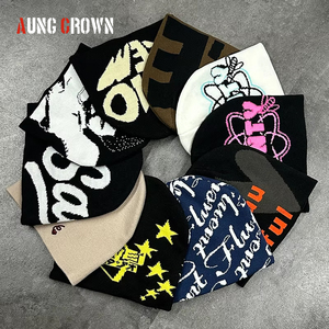 디자이너 자카드 니트 라인스톤 스컬캡 모헤어 새틴 안감 피셔맨 슬라우치 겨울 모자 맞춤 로고 비니 - Product Image 1