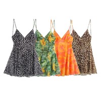 Commerce extérieur 2025 Nouvelle Robe Courte Camisole Imprimée Anti-Plis Sans Col Style Européen et Américain pour l'Été