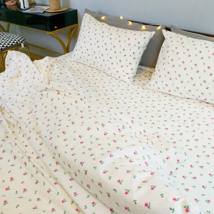 100% कपास बिस्तर सेट लक्जरी मुद्रण फूल Bedsheets सेट Bedsheet दिलासा सज्जित चादर सेट