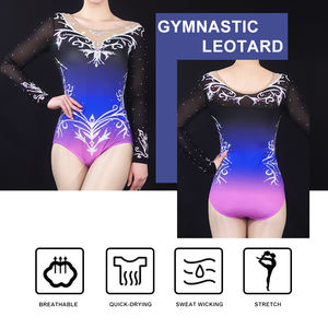 ชุดติดกันรัดรูปสำหรับเล่นยิมนาสติกระบายอากาศได้สำหรับทุกเพศผ้าสแปนเด็กซ์/ผ้าฝ้ายปักติด3D ด้วยคริสตัลน้ำหนักเบา - Product Image 3