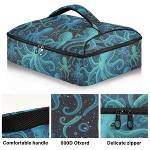 Bolsa de almuerzo aislada de nailon con diseño personalizado de palmeras tropicales azules de Hawái, 12L, impermeable, portátil, para camping. - Product Image 2