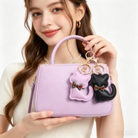 Gantungan Kunci Kulit Hewan Lucu dengan Dasi Kupu-kupu Kartun Kucing Keberuntungan, Gantungan Tas Wanita, Hiasan Dompet, Hadiah, Liontin Fashion