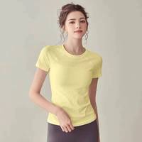 T-shirt de yoga court pour femmes, coupe ajustée élastique, respirant, séchage rapide, hauts de sport de haute qualité pour la gym et l'entraînement