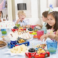 Boîtes à nourriture pour fête sur le thème des voitures de course, plateaux à nourriture pour voitures avec boîtes à collations et à boissons et serviettes à carreaux pour les fournitures de fête sur le thème des anniversaires
