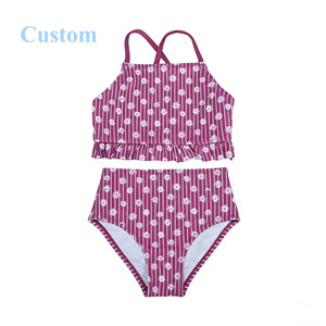 <strong>Cute</strong> Two-Piece <strong>Tankini</strong> Swimsuit Set for Kids Breathable Girls Swimwear with Ruffle Details Custom Floral Design Bathing Suit - Product Image 1