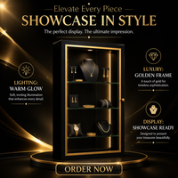 Maßgefertigte Wandmontierte LED-Schmuckvitrine Schwarz-Gold Glasvitrine für Juweliergeschäfte