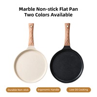 Poêle plate antiadhésive en marbre durable à faible consommation d'huile, avec manche ergonomique en bois, disponible en deux couleurs