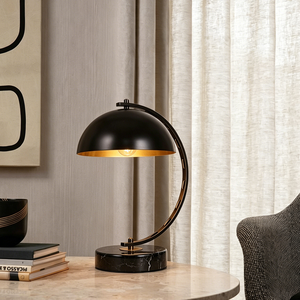Lampe de table LED moderne en cuivre, design élégant, base en marbre, lumière LED, demi-sphère en métal, lampe de table rechargeable pour chambre à coucher - Product Image 3