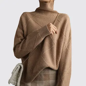 Pull à col roulé en cachemire pur pour femme, tricot d'hiver en laine de coton et Polyester, personnalisé, OEM