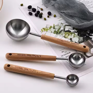 Elegante oro plata 4 piezas tazas medidoras cucharas Premium resistente Acero inoxidable madera Apto para lavavajillas cocina herramientas para hornear - Product Image 3