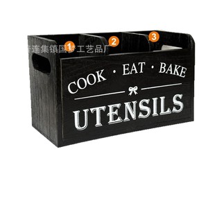 Caja organizadora de cubiertos de madera para cocina, compartimentada, para palillos, portátil, para restaurante occidental - Product Image 1