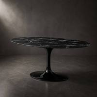 Table à manger moderne de luxe en marbre noir, plateau en pierre artificielle, base sur piédestal, mobilier haut de gamme pour hôtels et villas, personnalisable