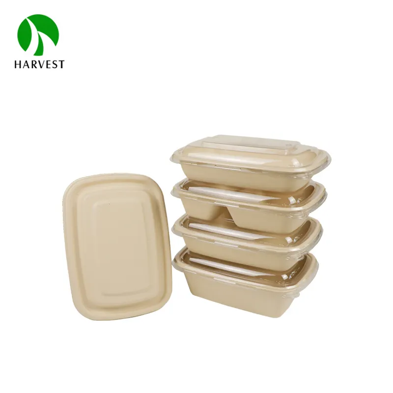 Toptan Bento yemek gıda kutuları biyobozunur hamuru paket servisi olan restoran öğle yemeği Fast Food konteyner Bagasse ambalaj şeker kamışı kutusu