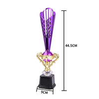 Trophée en plastique personnalisé violet et or, coloré, pour compétitions sportives, souvenir en plastique, fabriqué sur mesure en usine