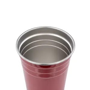 ถ้วยสีแดงสแตนเลสพรรคบริการ OEM 500มิลลิลิตรเบียร์พงษ์ผนังเดียวถ้วยเครื่องดื่มสีแดง