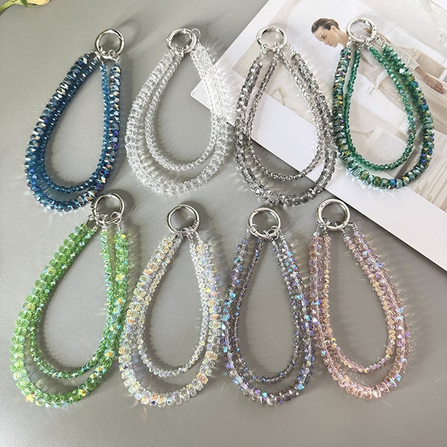 Double-layer Wheel Crystal Mobile Phone Chain High-end Wrist-style Anti-lost Lanyard Heart Design Customizable Beaded Bag Model
