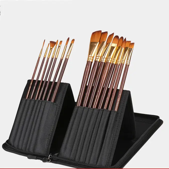 15pcs Professional Artist Paint Brush Set Assorted Nylon Hair Brushes Brass Ferrule With Bag for Acrylic Watercolor Oil Painting