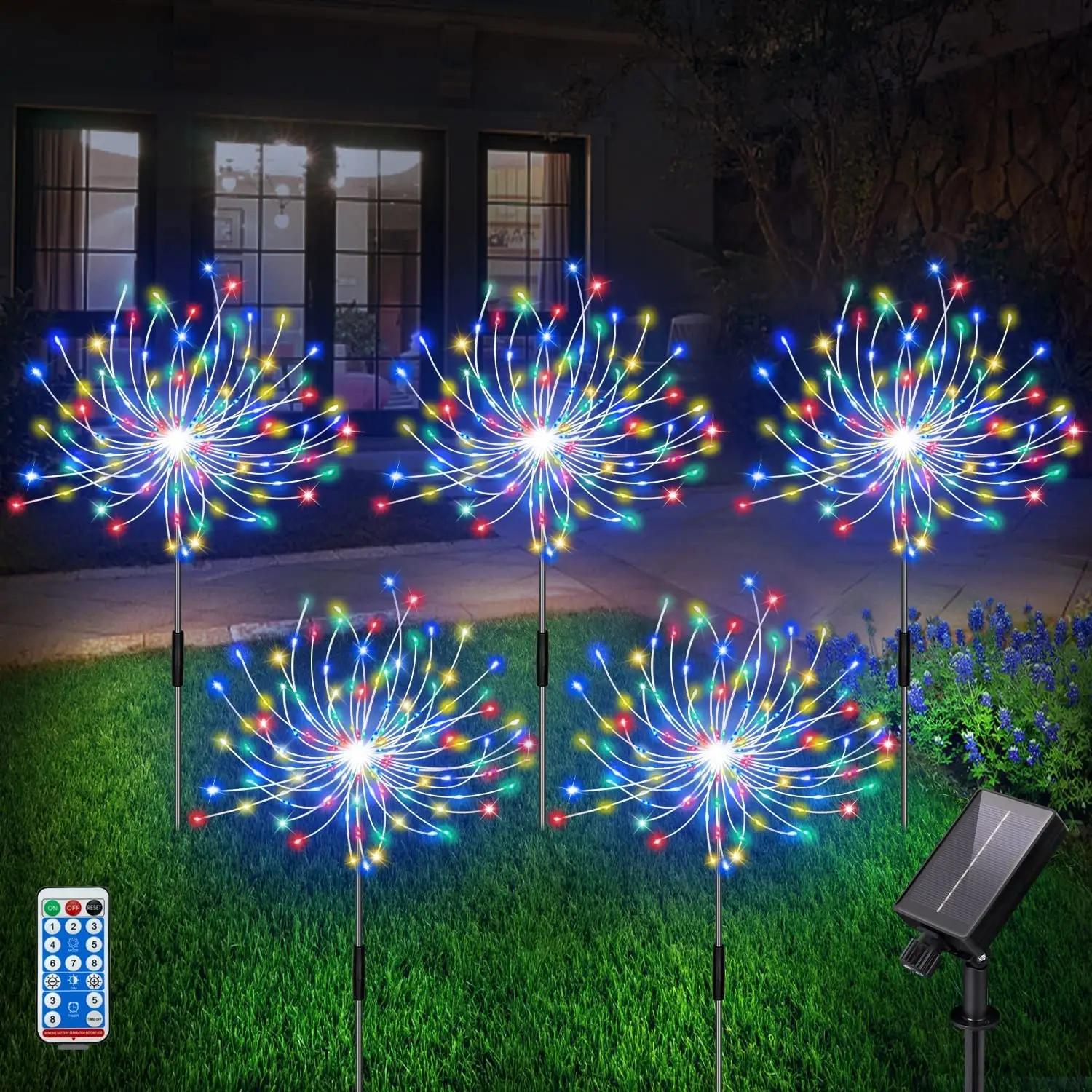90 120 LED Solar Powered Decorative Stake Landscape Light DIY Flowers Fireworks Lights for Pathway Outdoor Solar Garden Lights