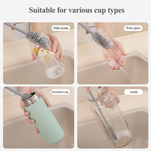 <b>Silicone</b> Kitchen Cleaning Brush with Long 28CM Handle for Cups Milk Bottles & Glassware-Multi-Functional <b>Tool</b> - Product Image 6