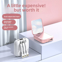 Mini miroir de maquillage avec batterie externe intégrée, grande capacité 20000 mAh avec écran numérique, câble intégré, chargeur portable compact