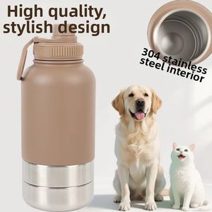 Desain Logo Kustom Perlengkapan Perjalanan Hewan Peliharaan Portabel Tiga-dalam-Satu Botol Minum Anjing Baja Tahan Karat 304 Kokoh untuk Penggunaan Luar Ruangan - Product Image 3