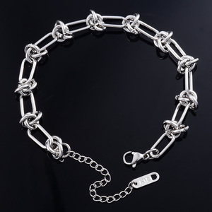 Bracelet jonc chic en acier inoxydable avec chaîne à nœuds pour femme, avec rallonge, couleur or/argent, bijou de cheville en métal - Product Image 3