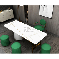 Îlot de cuisine de luxe en pierre frittée Calacatta Blanc d'Italie, grande dalle avec veines grises, table basse pour mur de villa