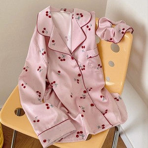 <strong>Women</strong> Fashion Cherry Pattern <strong>Long</strong> <strong>Sleeve</strong> and <strong>Long</strong> Pants Sleepwear Set Custom Logo <strong>Women</strong> Custom <strong>Thermal</strong> Elegant Pajama Set - Product Image 4