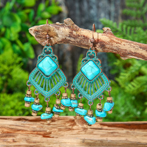 Boucles d'oreilles pendantes bohèmes à pompons en alliage plaqué bronze antique pour femme, bijoux de fête tendance 2025 - Product Image 3