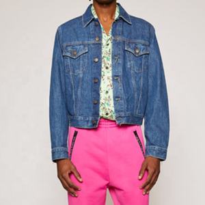 Veste en Jean délavée pour homme, haute qualité, bleu foncé, vente en gros - Product Image 3