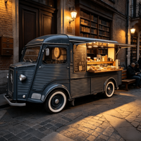 Food Truck con Plancha y Freidora para Hamburguesas a la Parrilla y Waffles de Pollo, Ideal para Amantes de la Comida Callejera Creativa
