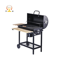 Barbecue moderne haut de gamme en acier et métal, fumoir décalé avec table latérale, barbecue à charbon de bois en forme de tonneau pour l'extérieur