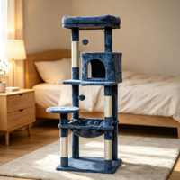Menara Pohon Kucing Tinggi untuk Beberapa Kucing di Dalam Rumah dengan Tempat Tidur Hammock yang Nyaman, Tiang Garuk Sisal, dan Mainan Gantung Interaktif