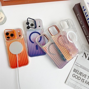 Corrugated Gradient Color Phone Case for iPhone 17 Pro Lens <b>Stand</b> Cell Phone Cover with Bracket for iPhone 17 Air 16Plus 16Pro - Product Image 5