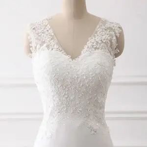 V-Ausschnitt weiße Brautkleider Brautkleider Spitze Applikationen Hochzeit Braut Dienst mädchen Kleid